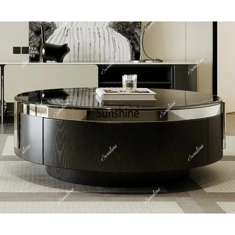 

Modern simple living room household small apartment cream style creative light luxury size round combination coffee table