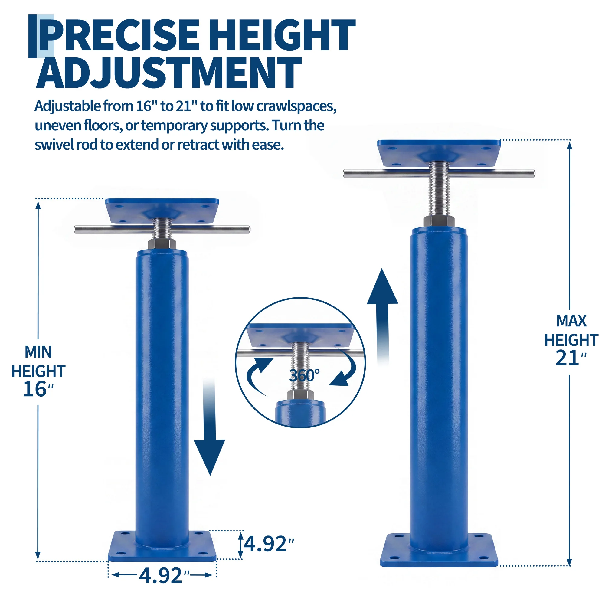 16-21 Inch Adjustable House Floor Jacks (2 Pack), Heavy Duty Support Posts for Basement Leveling & Sagging Floor Repair