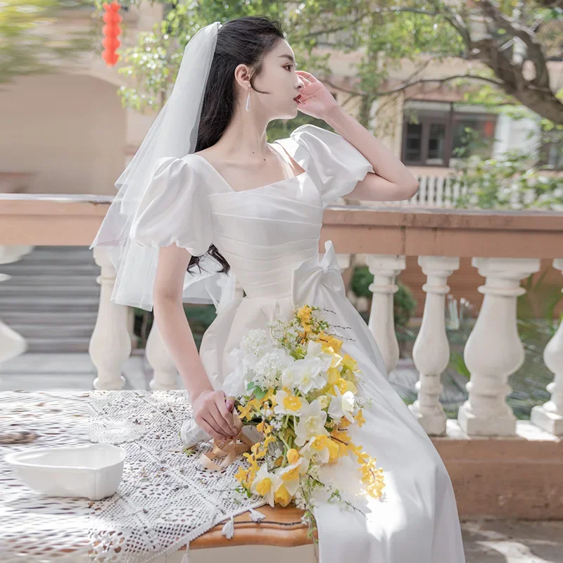 Robe de mariée légère à manches bouffantes quotidiennes, petite robe blanche, 7 nouveaux styles