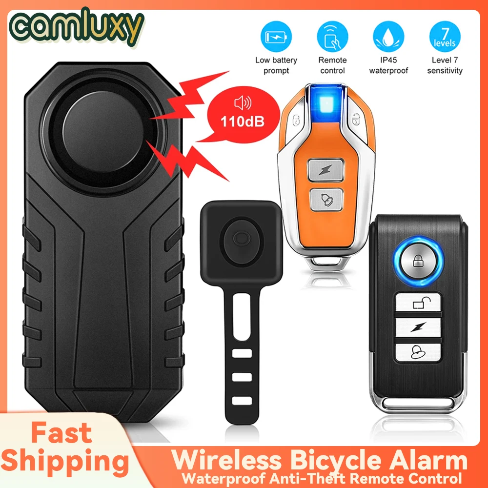 Camluxy Wireless Bicycle Alarm Horn Waterproof Anti-Theft Remote Control Vibration Alarm For Bike Motorcycle Electric Scooter