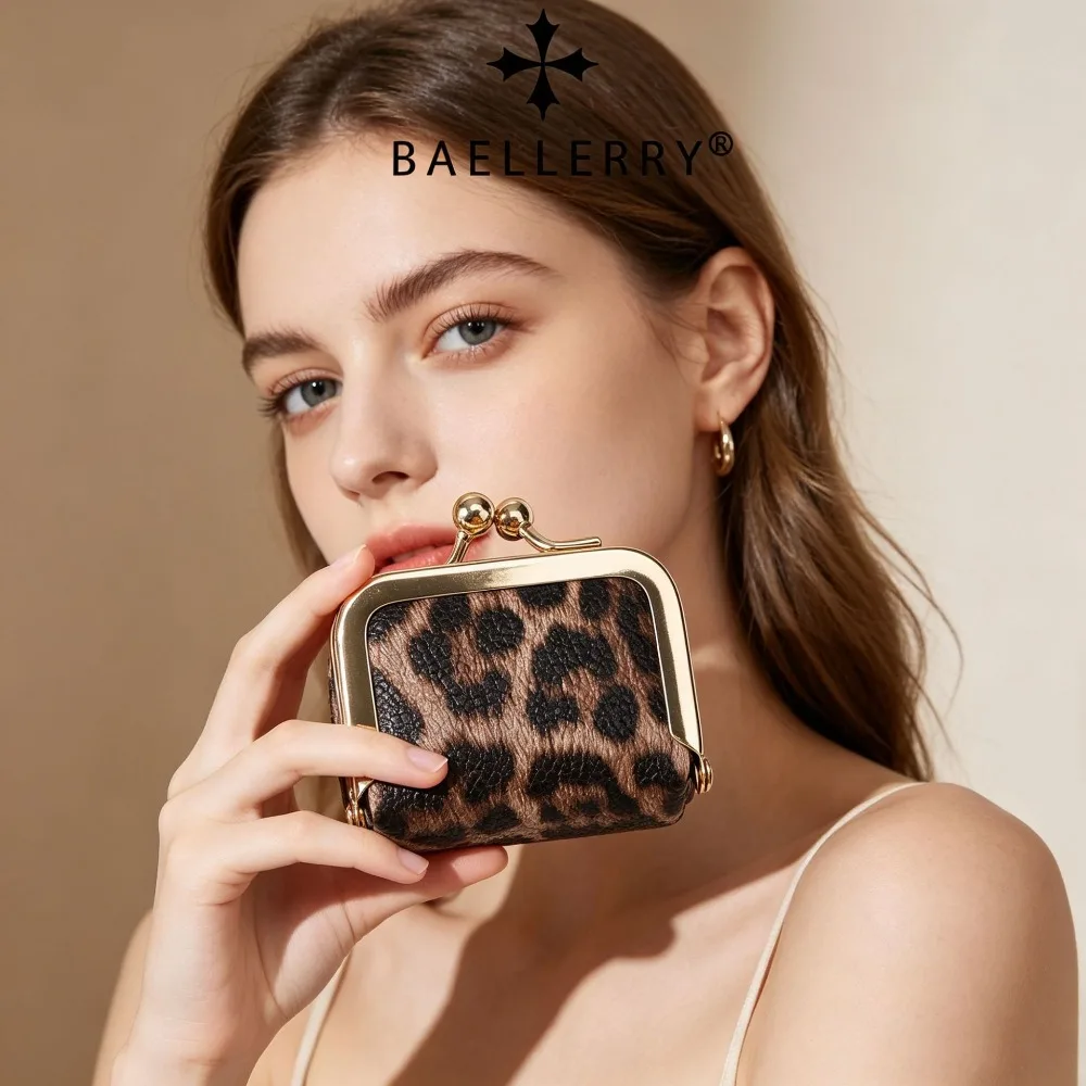Baellerry Simple Mini Women's Coin Wallet Cow Stripe Small Coin Pocket Ring Necklace Jewelry Case Leopard Print Female Purse