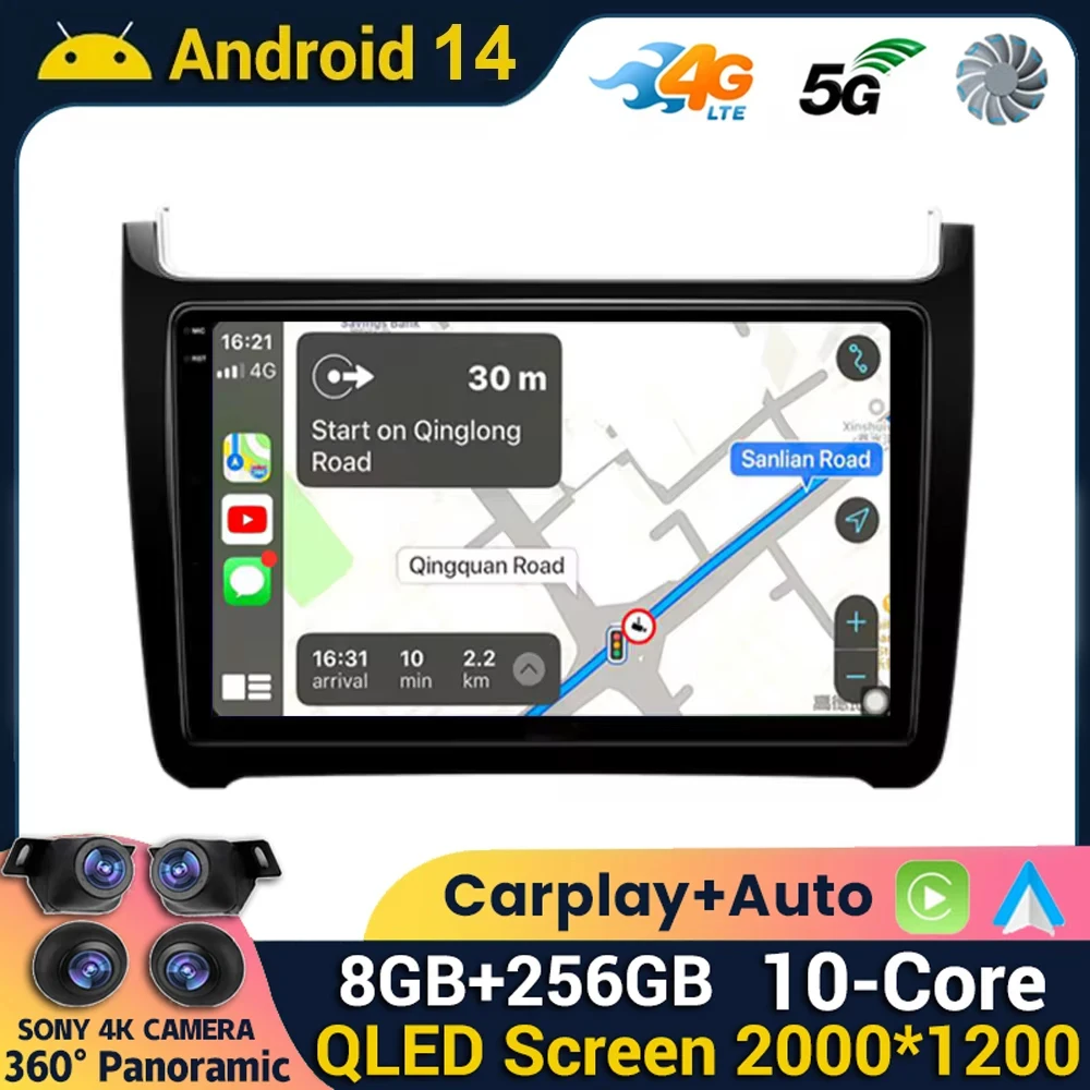 Android 14 Wireless CarPlay Auto Radio for VW Volkswagen POLO 5 sedan 2008-2020 Car stereo navigation Multimedia GPS No 2din