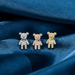 1Pc Stainless Steel Zircon Small Honey Bear Earrings for Women Tiny Flower Animal Studs Helix Piercing Jewelry
