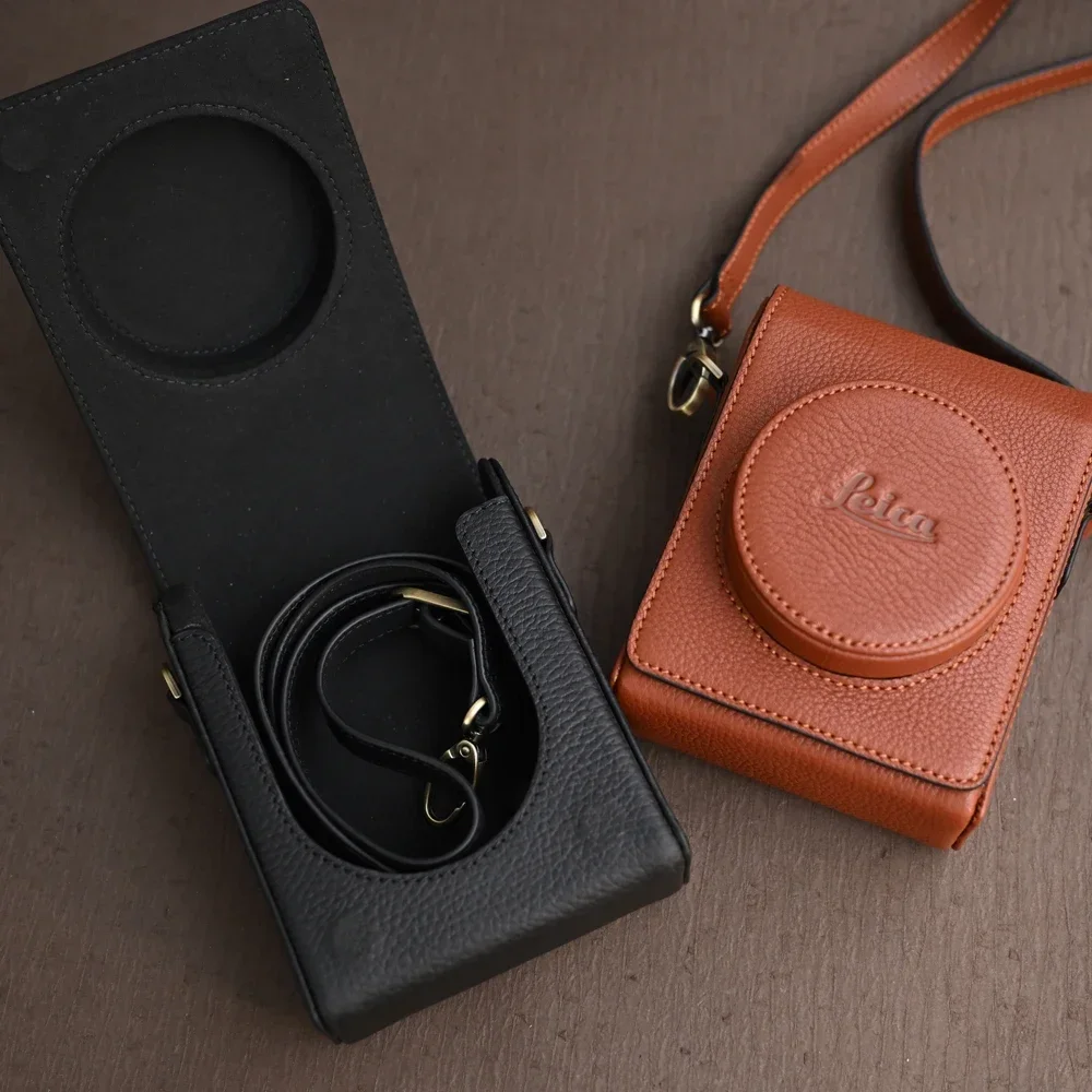 Leica Sofort2用の本革カメラバッグ,完全保護ケース,ショルダーストラップ付きベースグリップ