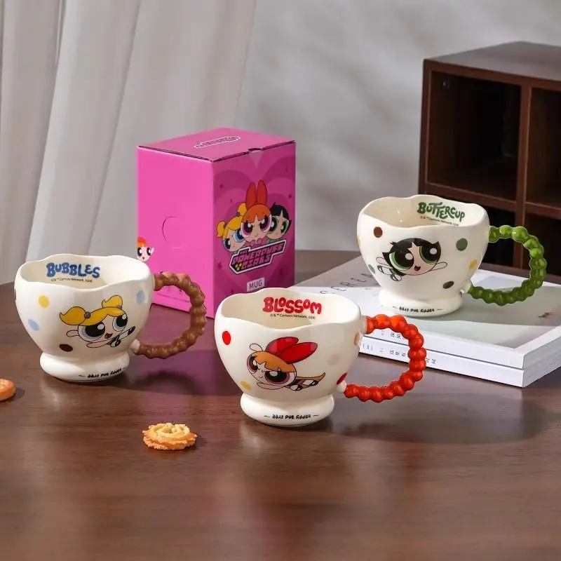 The Powerpuff Girls Blossom Bubbles Buttercup كوب سيراميك لطيف عالي القيمة عكس الفتيات المنزل مكتب فنجان القهوة هدايا العيد