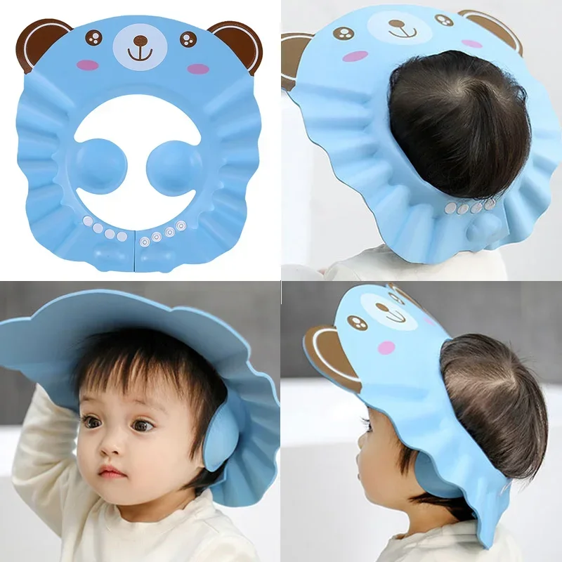 Gorro suave para Baby Shower, gorro ajustable para lavar el cabello para niños, protección para los oídos, champú seguro para niños, ducha de baño, protege la cubierta de la cabeza