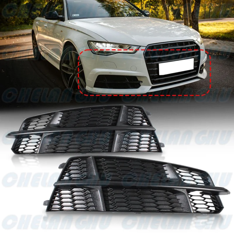 

For Audi A6 C7 S-line 2015 2016 2017 2018 1 Pair Front fog lights Lamp Grille Cover car acesssories