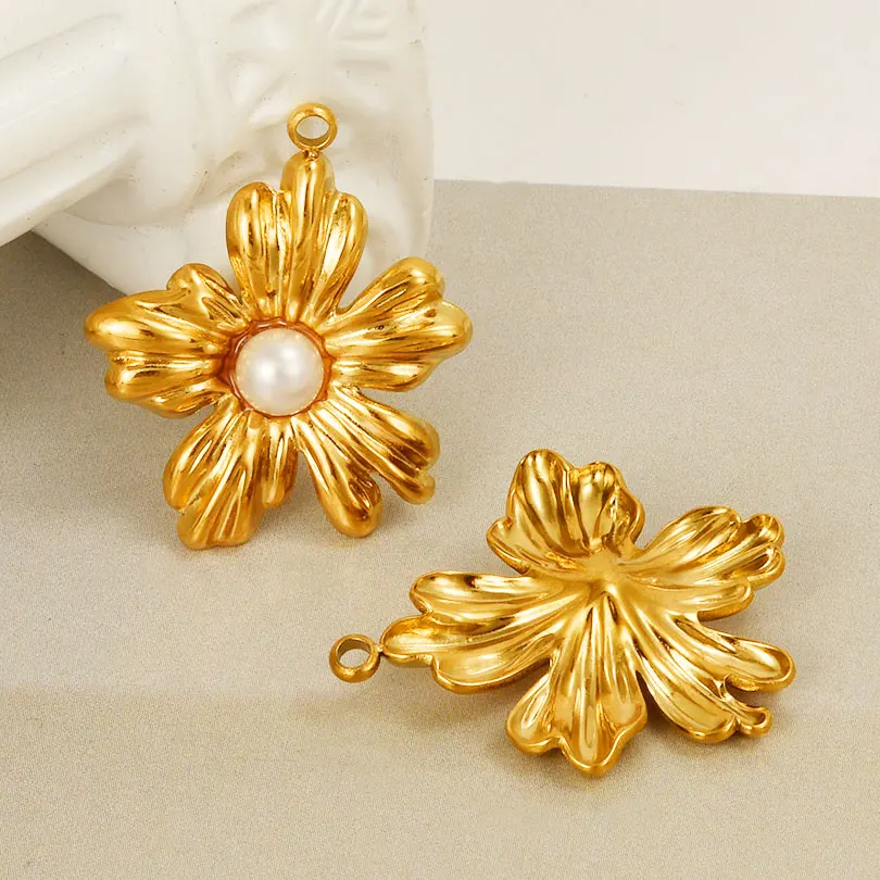 2/7pcs New Fashion Plant Pendant Natural Real Pearl Flower Pendants Gentle Temperament Stainless Steel Diy Jewelry Accessories