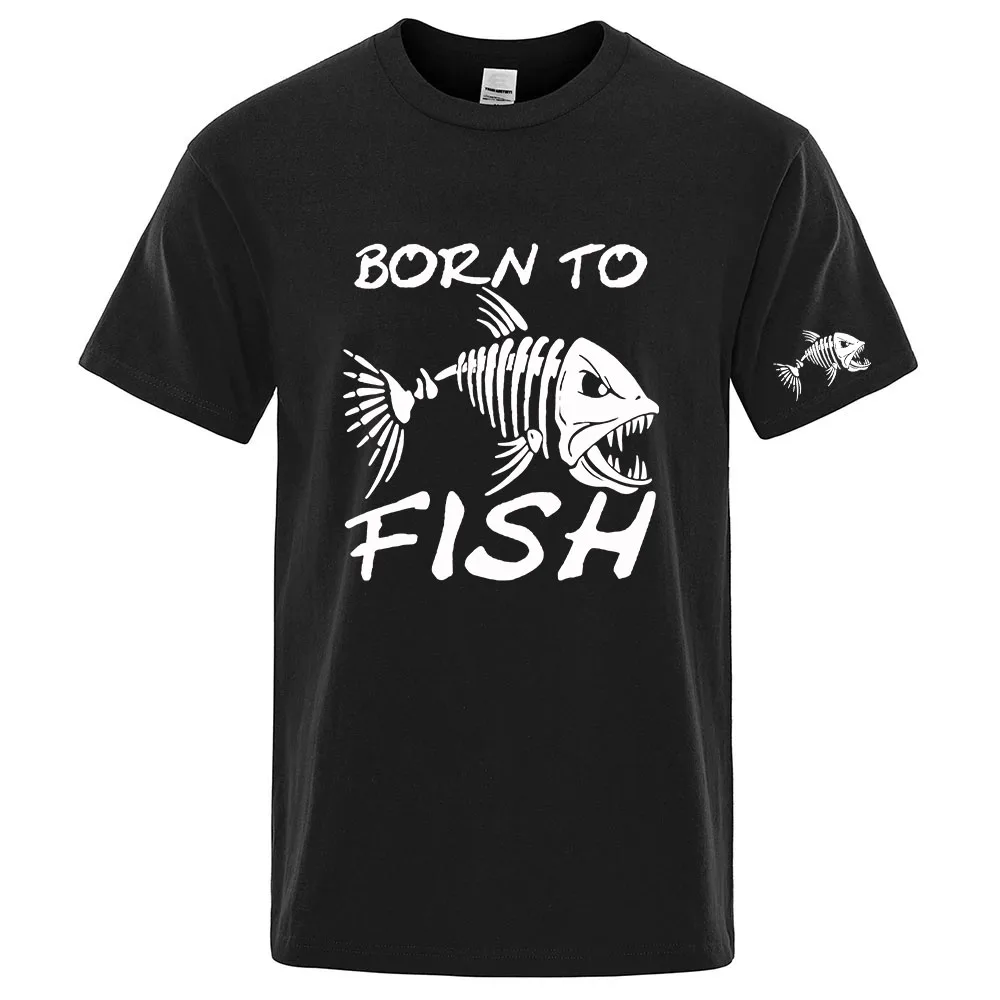 Born To Fish Funny Graphic Fishing Skeleton Fish Logo Print 2026 Men's Summer Sweat Absorption Breathable Antibacterial T-shirt