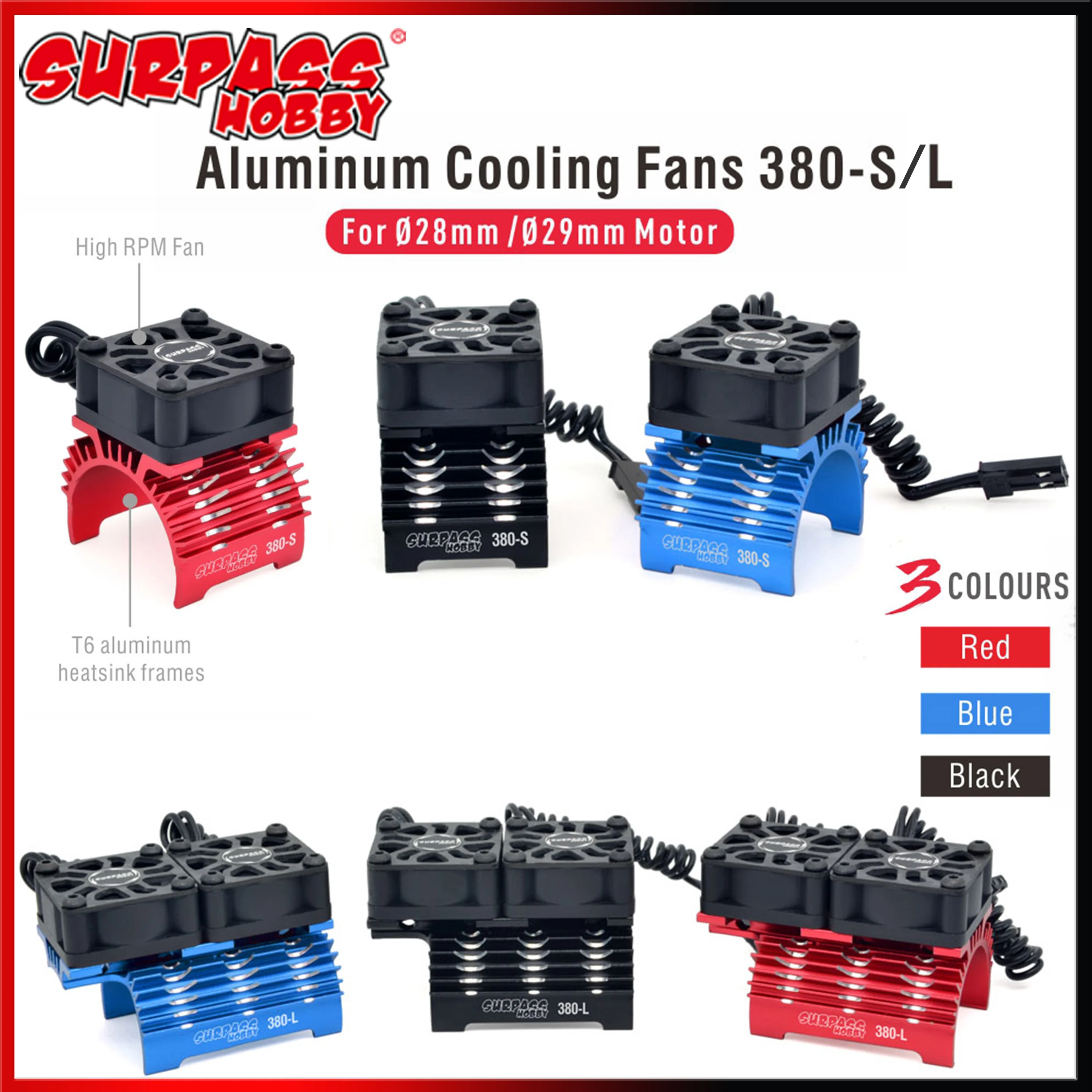 SURPASS HOBBY 28/29mm RC Motor Cooling Fan Metal Heat Sink Holder 8.4V 32000RPM for 1/8 1/10 1/12 RC Car Brushless Motor 380 390