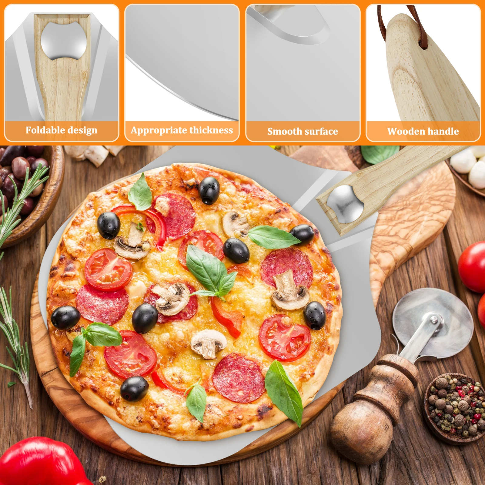 Aluminum Pizza Peel Rectangular Pizza Spatula with Wooden Handle Non-Stick Pizza Paddle for Home Kitchen Baking Pastry Tool