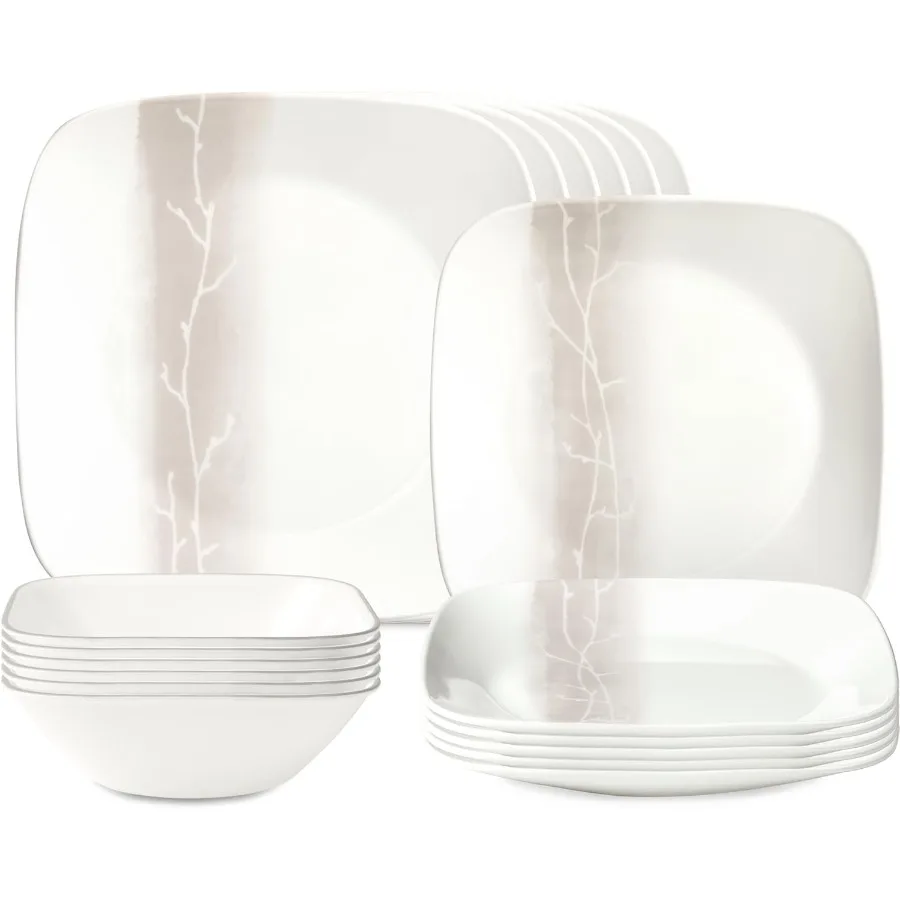 

Vitrelle 18-компонентные наборы стеклянной посуды, прямоугольные квадратные тарелки и чаши, сервисный набор для 6 трехслойных сколов и устойчивостей к трещинам