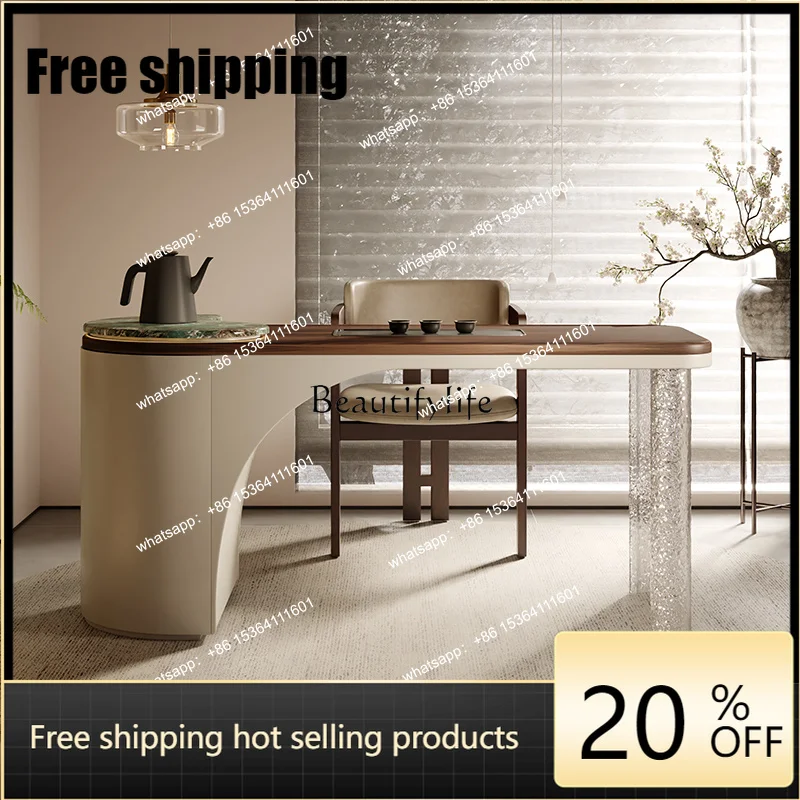 LD Half Arc Tea Table Black Walnut Alec Home Living Room Modern Simple High-end Office Balcony Tea Table
