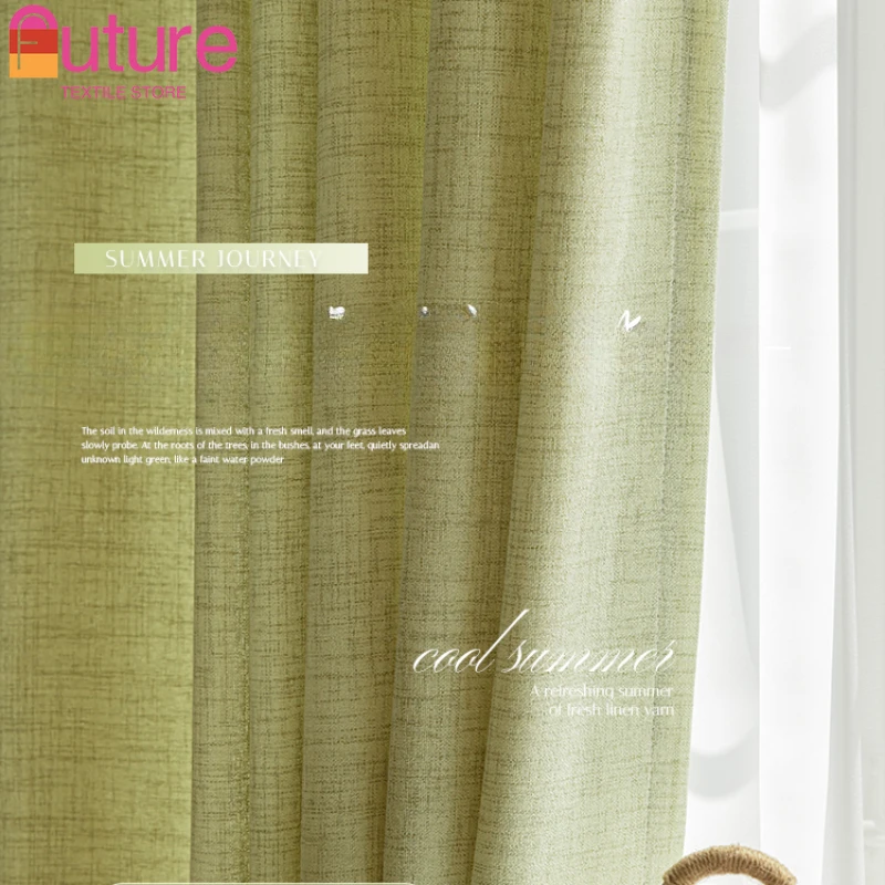 

Green Linen Yarn Transparent Modern Simple Thermal Insulation Sun Protection Shading Curtains for Living Dining Room Bedroom