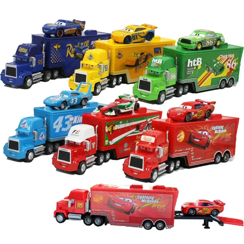 Disney Pixar Cartoon Cars Container Truck Set Series Collection Alloy Car Toy High Quality Craftsmanship Kids Birthday Gift