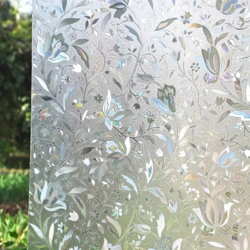 Window Privacy Film Sun Blocking Removable Window Sticker Decorative Glass Film Stained Glass Window Decals Static Cling Flowers
