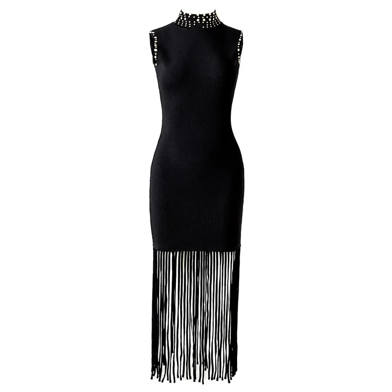 

Hot Sale Women Sleeveless Dress Office Lady's Tassel knitting Beading Dress