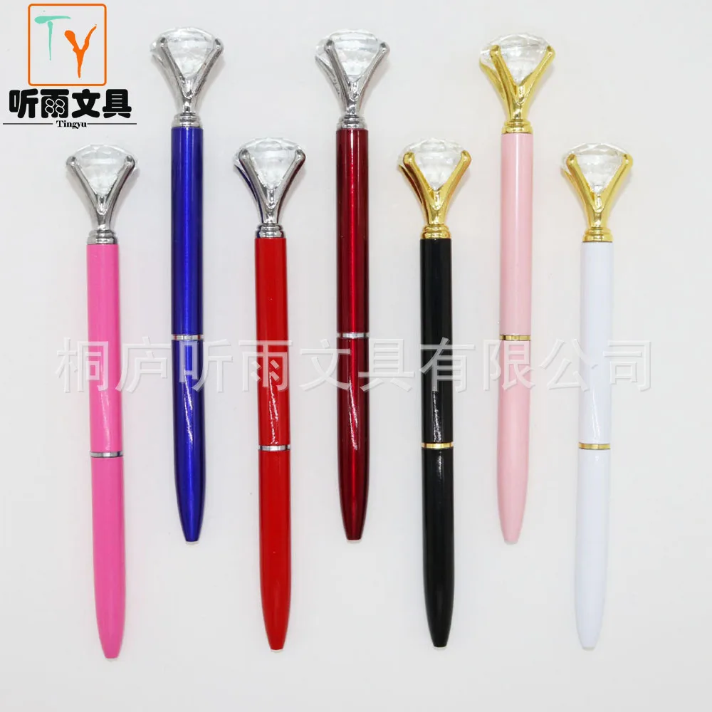 100 Pcs Luxury crystal pen Big Diamond Metal Ballpoint Pen Gift Promotion Student Stationery Office Writing Pen