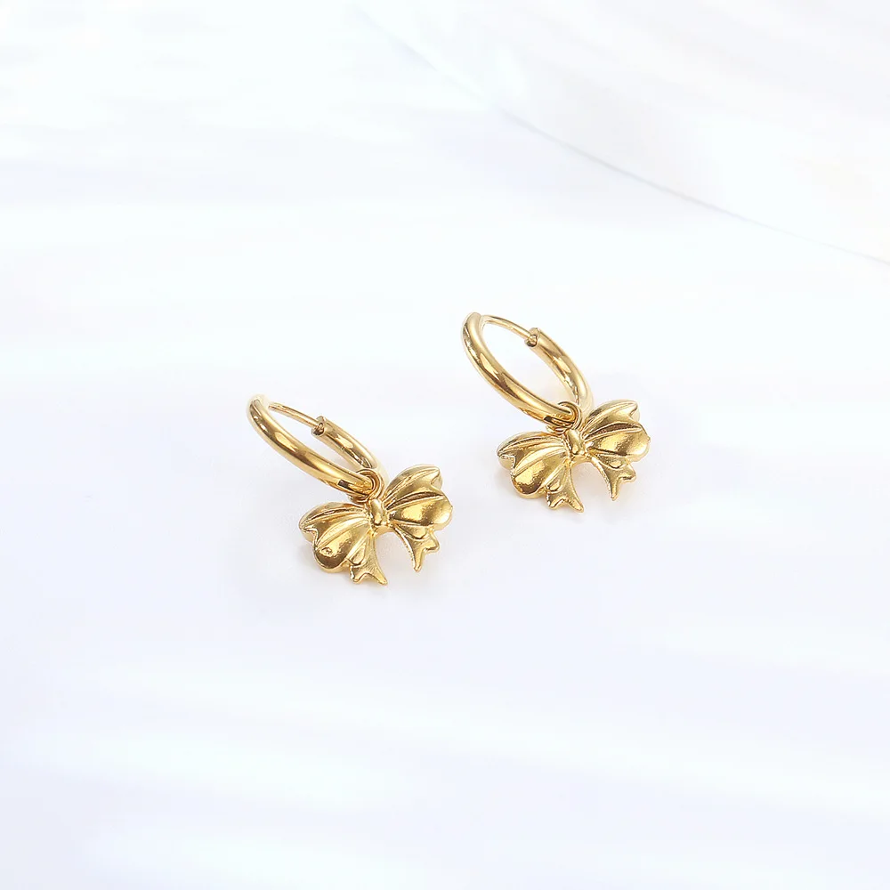 Stainless Steel Gold Butterlfy Knot Women Delicate Hoop Huggie Earrings Cuff Earrings for Women Teen Girls Cute Animal Ear