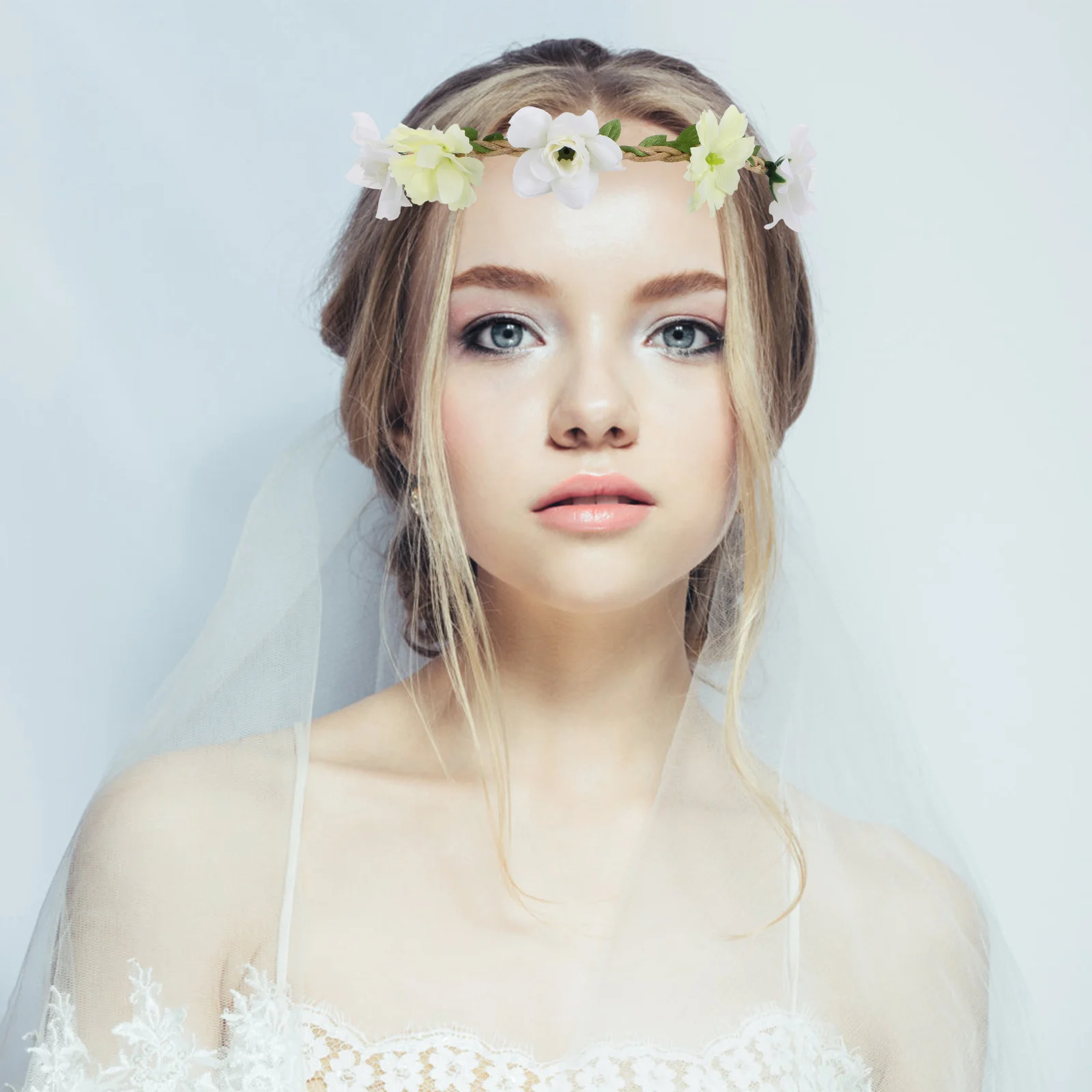 

Bridal Flower Crown Hairband Artificial Floral Headpiece Elegant Design for Wedding Beach Vacation Photo Accessory Hair