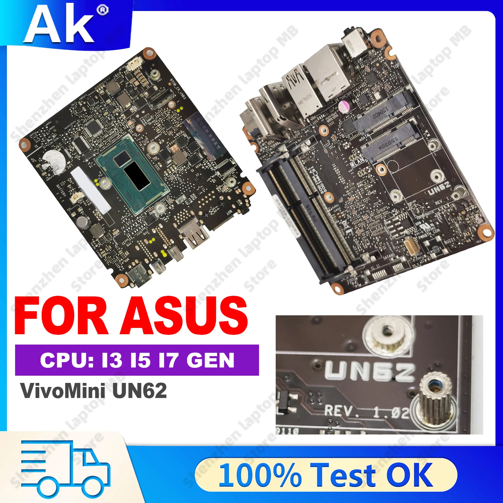 UN62 For ASUS MINI VIVO UN62 Notebook Mainboard With 2957U i3-4030U i7-4600U CPU 100% tests OK UN62 Laptop Motherboard