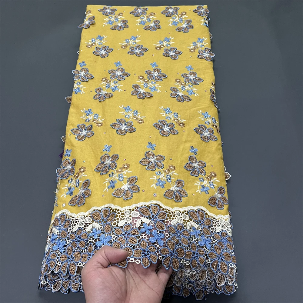 

2026 Africa Tulle Lace Fabric for Sewing Dress Damask Cotton High Quality Pure Embroidery Wedding Party Nigerian 5Yard hz1403