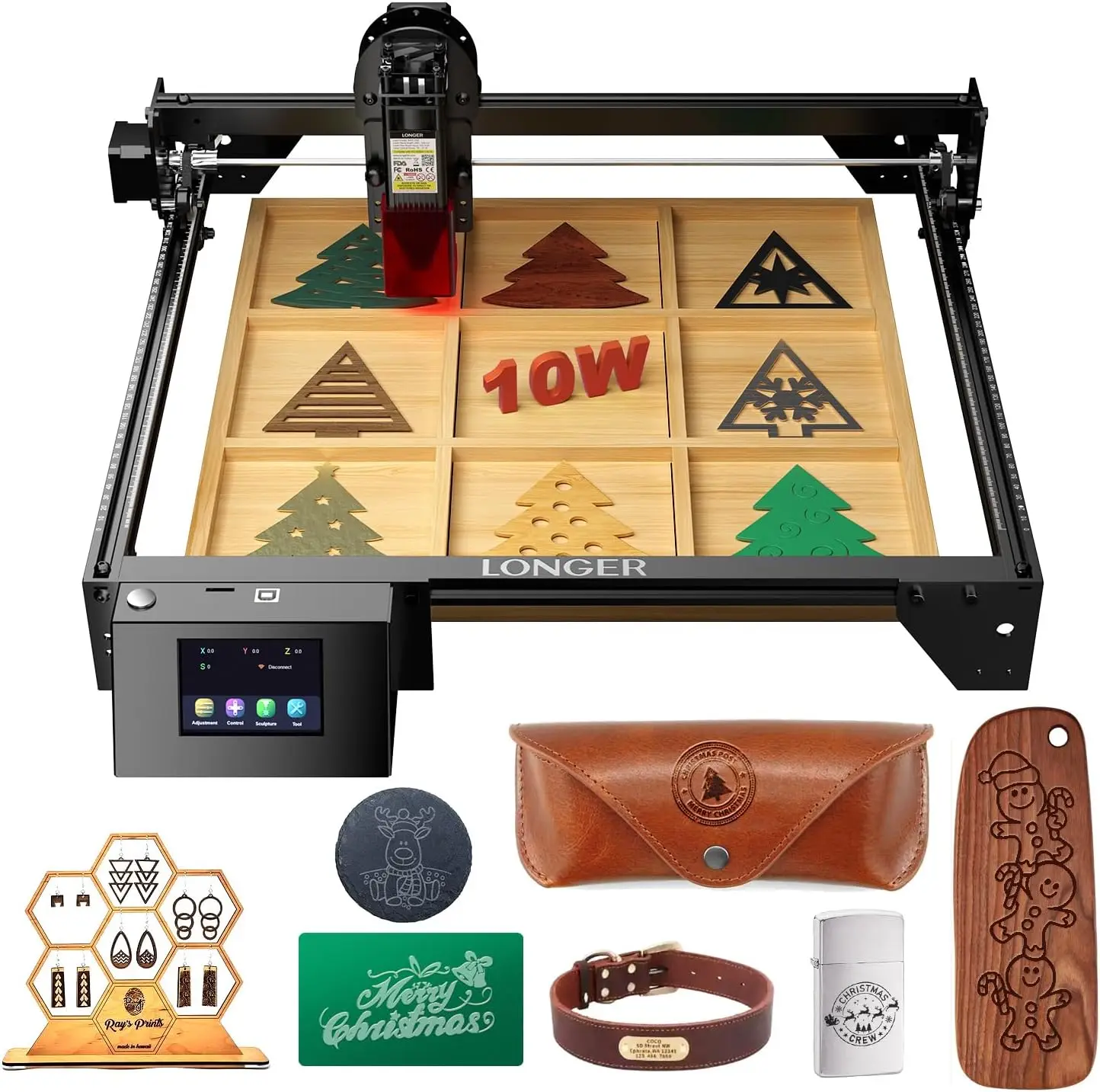 RAY5 Laser Engraver, Laser Engraver 10W Output Power, 3.5” Color Touch Screen, App Offline Control, DIY Engraver Tool for Metal/