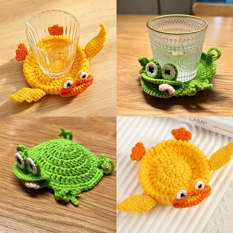 Funny Animal Crochet Coaster Heat Resistant Drink Coaster Knitting Duck Goose Frog Mouse Coasters Table Placemats Home Decor