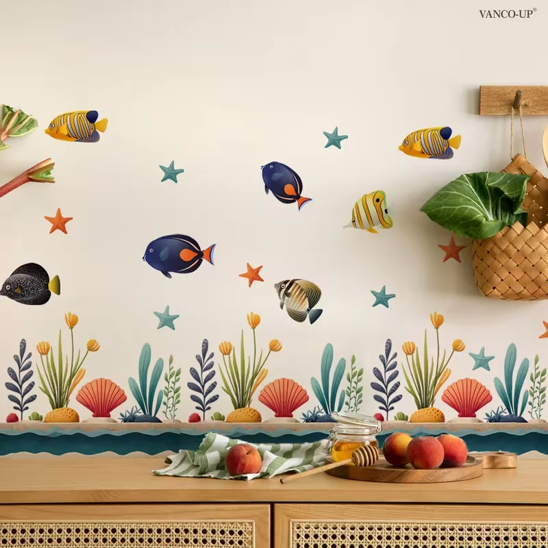 1pc Ocean Fish Coral Wall & Window Sticker, Self-Adhesive Decorative Sticker, Suitable for Kitchen,Bathroom,Living Room,Bedroom