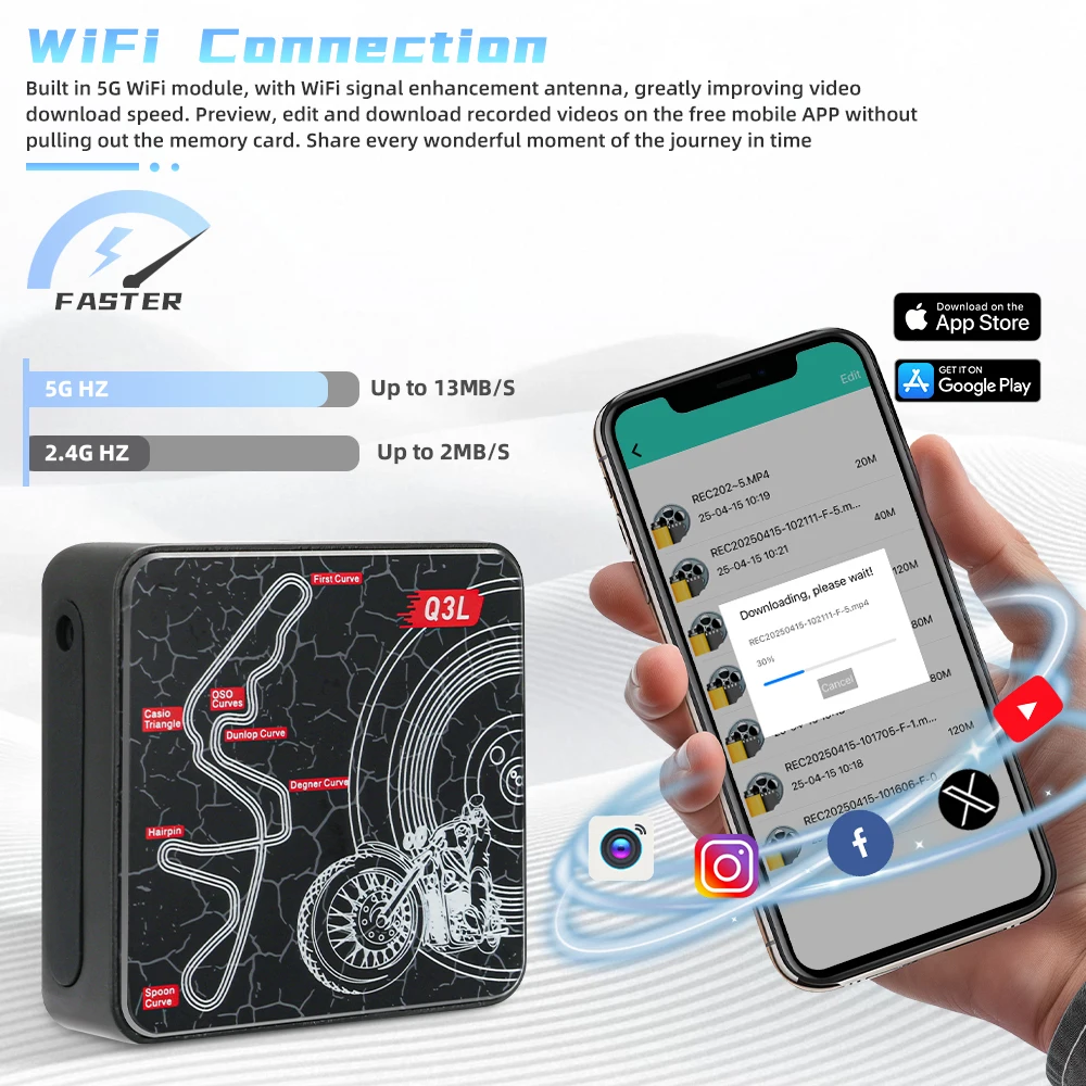 VSYSTO دراجة نارية داش كام Q3L مع كامل HD 150 ° كاميرا سوني 307 عالية الجودة 1080 بكسل تدعم 5 جيجا هرتز WIFI وضع ركن السيارة وتتبع GPS #3