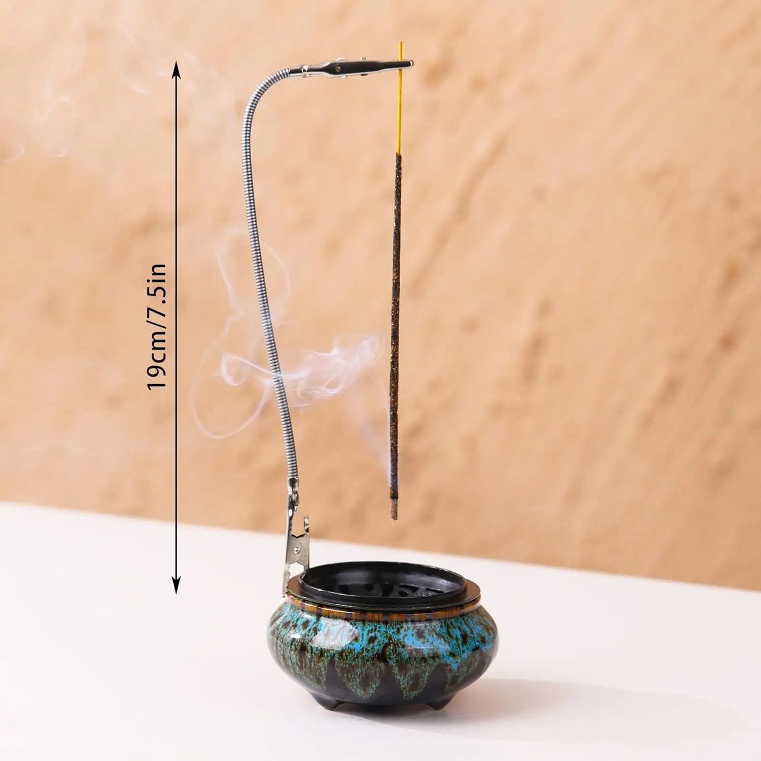 1pcs Censer Sky Blue Incense Burner with Calabash Incense Stick Holder - Porcelain Charcoal Censer for Use with Powder Cone