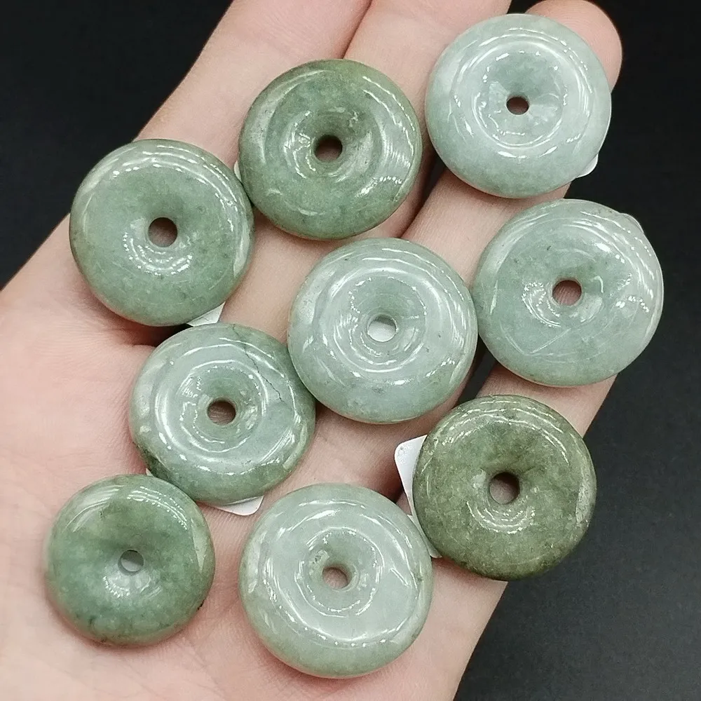 

Certified Burma Natural Type A Jade Jadeite Carved Safety Circle Donut Pendant