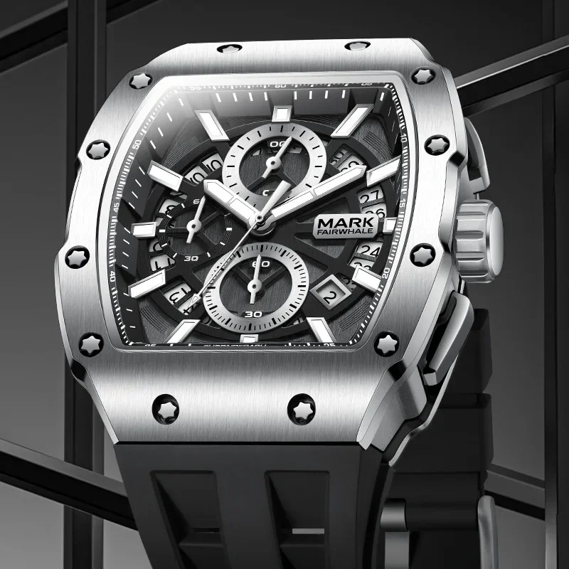 

Mark Fairwhale 5960, мужские модные дизайнерские часы-ведро, календарь, таймер, водонепроницаемые, ночник, кварцевые часы для мужчин, Reloj