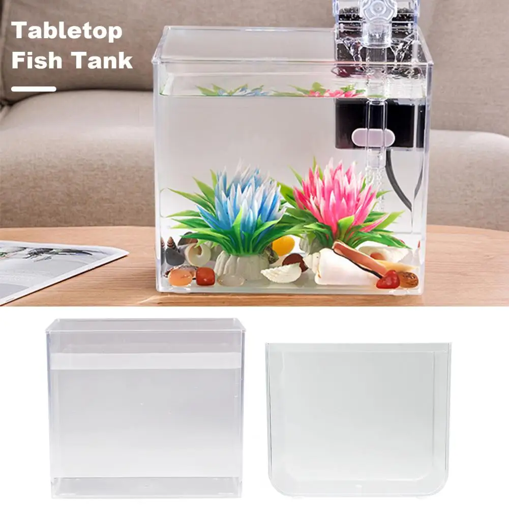 Desktop Minimalist Fish Tank 360 Degree Viewing Betta Fish Tank Aquarium for Study Room Office Decor Transparent High Light