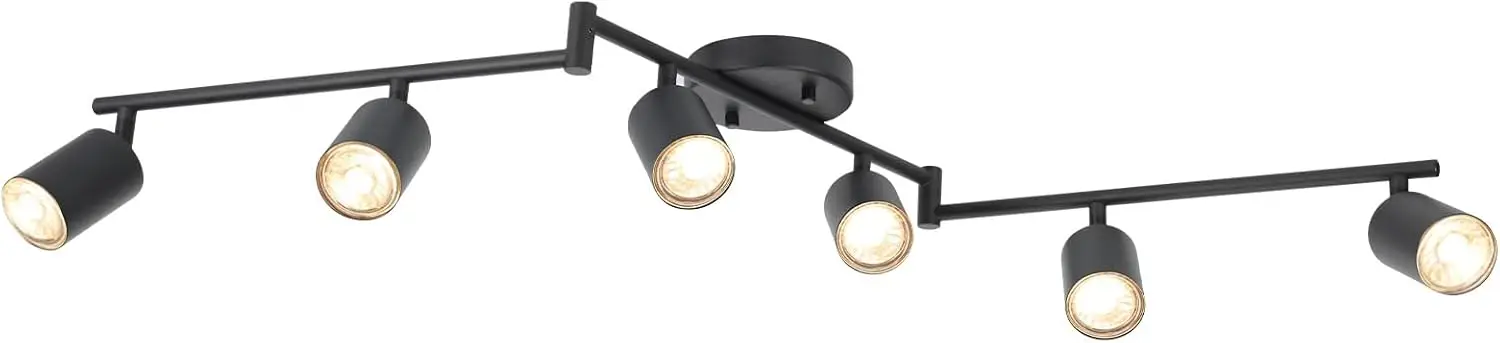 

6-Light Track Lighting Kit, Black Ceiling Spotlights with Rotatable Heads for Kitchen Living Room Bedroom, GU10 Bulb Excluded