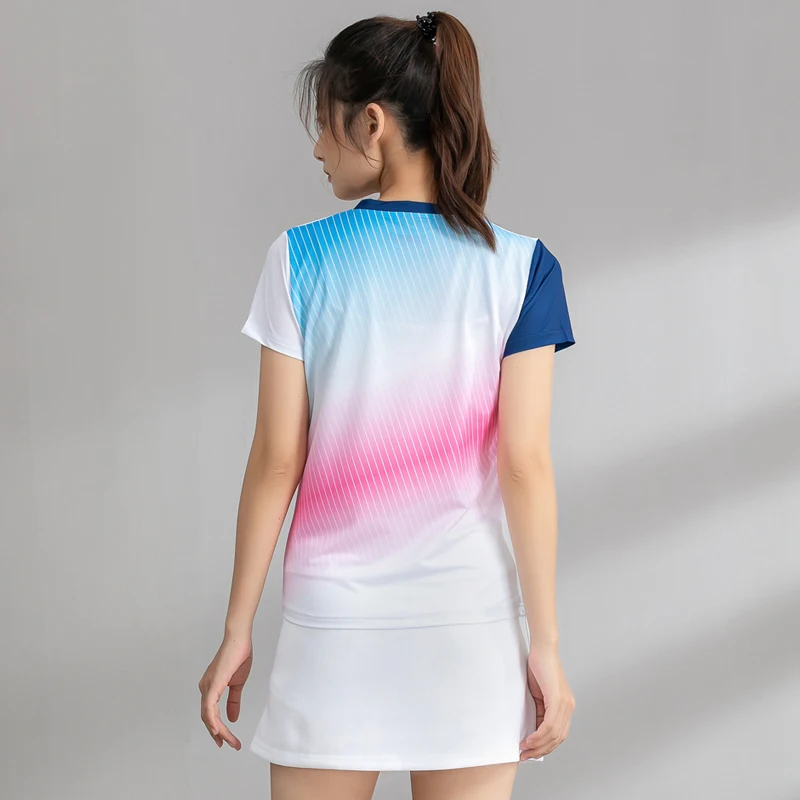 Women Badminton Shirt V Neck Quality Running Top Sport Quick Dry Female Table Tennis T Training Exericises Short Sleeves