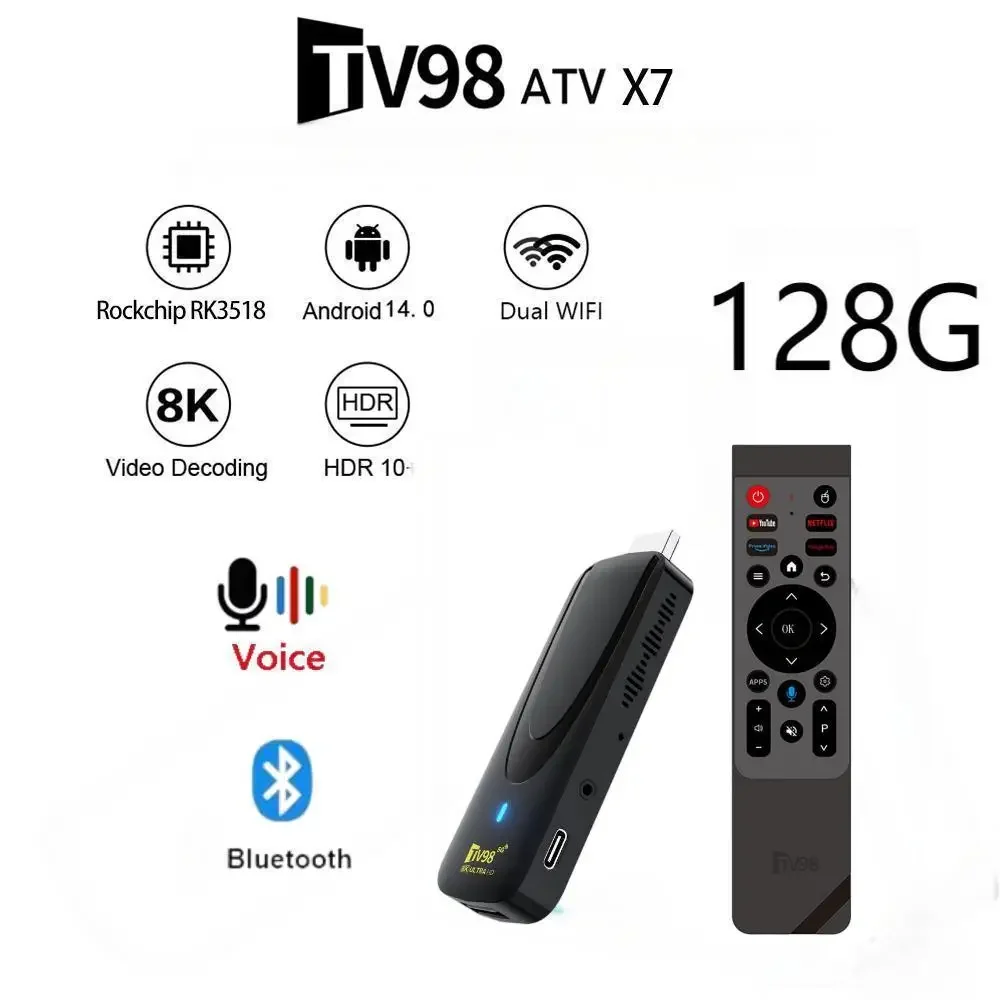 

ТВ-приставка X7 Rockchip RK3518, четырехъядерный процессор, Smart Android 14.0, двухдиапазонный Wi-Fi, 4G, 5G, BT5.0, HD 4K 8K, голосовое управление, 8 ГБ ОЗУ, 128 ГБ ПЗУ, IPTV