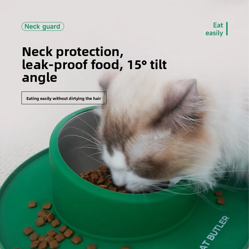 Cat Dog Bowl Silicone Stainless Steel Pet Feeding Water Dual‑Use Bowl Non‑Slip Anti‑Spill Easy To Clean Fixed Pet Food Basin