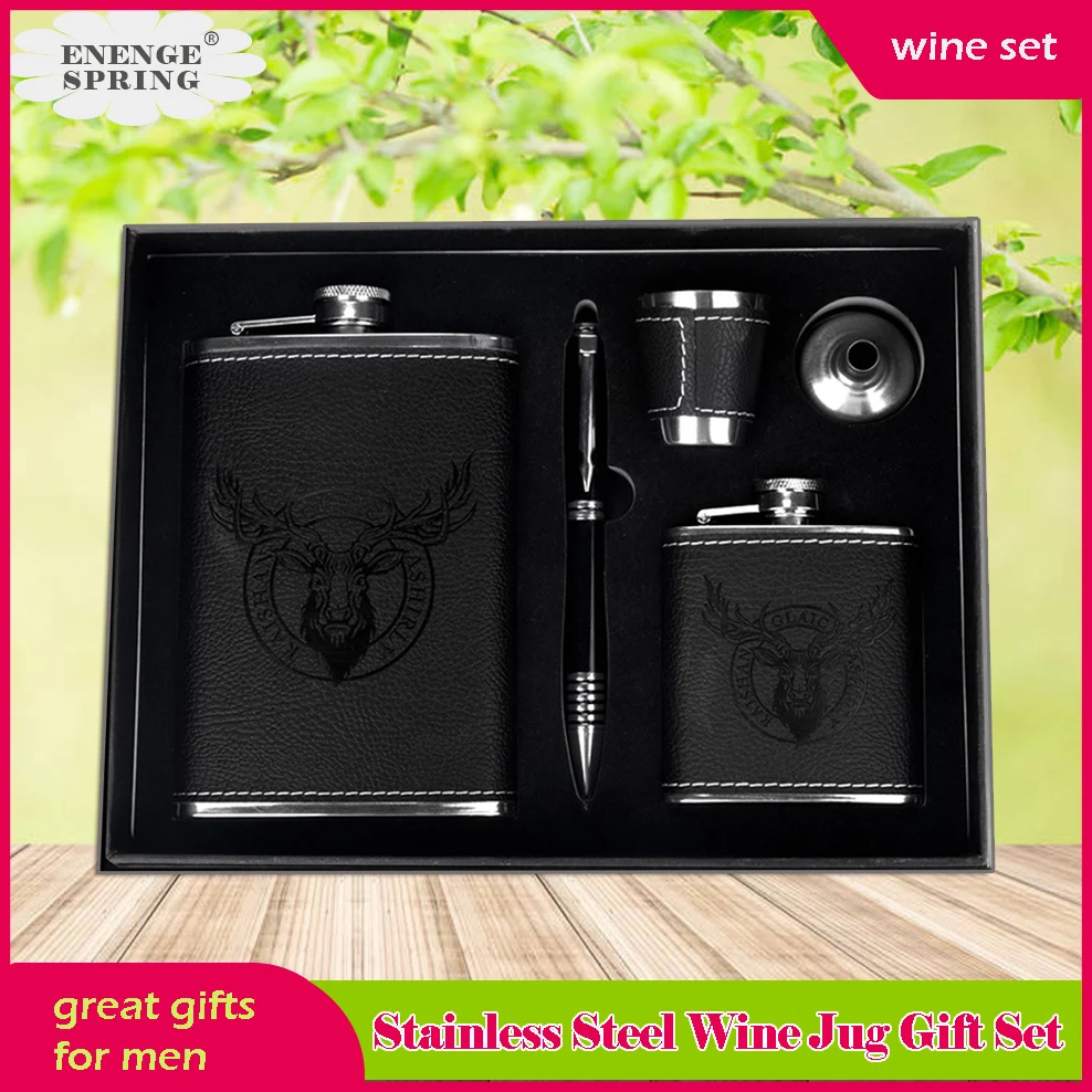 

304 Stainless Steel Wine Jug Outdoor Portable Small Hip Flask Set Flat Wine Bottle With Funnel / Wine Glass Flagon Gift Set