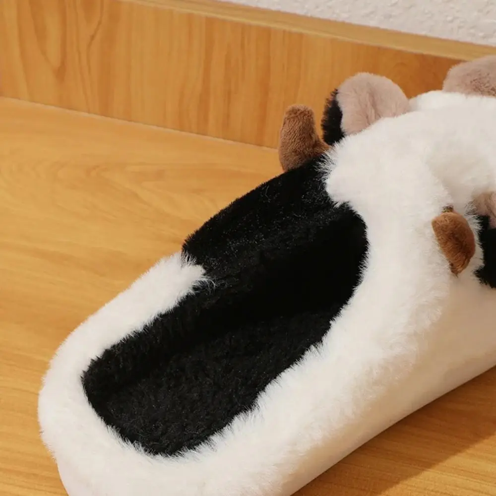 1 pair Kawaii Non-slip Cow Slippers Toe Wrap Winter Fluffy Slippers Warm Cow Warm Slippers Unisex view 5