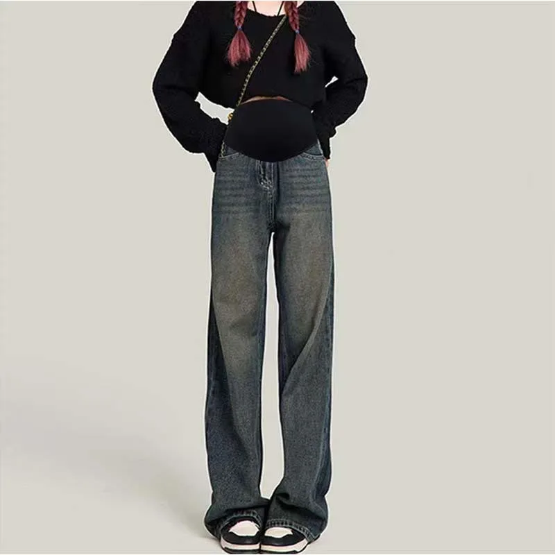 Maternity Pants Spring/Fall Denim Pants Plus Size Wide Leg Pants Outerwear Straight Leg Maternity Pants