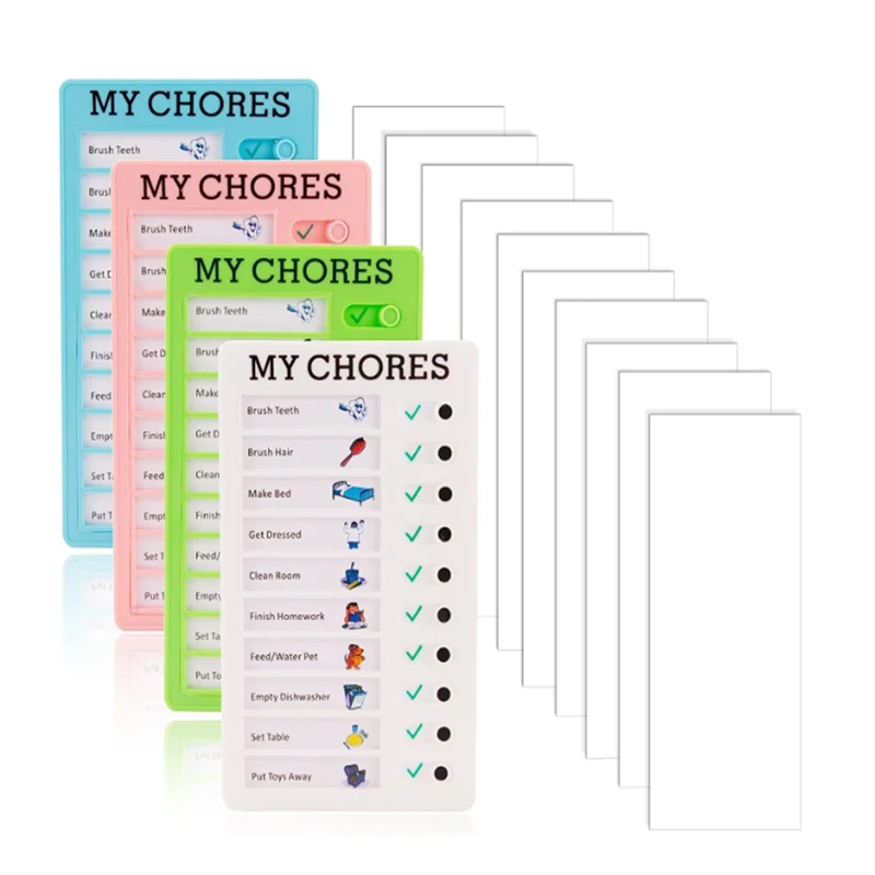 4 Pieces My Chores Check List Board Portable Chore Chart Memo Plastic Board With 10 Detachable Cardstock For Kids Home