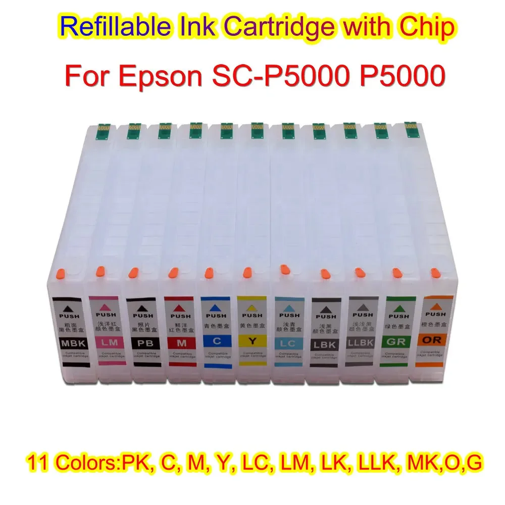 

Printer Refillable Ink Cartridge P5000 Ink Box Tank With Chip T913 For Epson SureColor SC-P5000 P5000 Printer 11 Colors 275ml