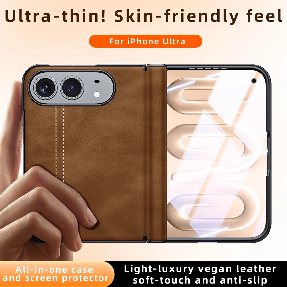 Luxury Matte Sheepskin Texture Phone Case for iPhone Ultra 18 Fold - Shockproof Ultra-Thin Sticker Back Cover for iPhone Duo