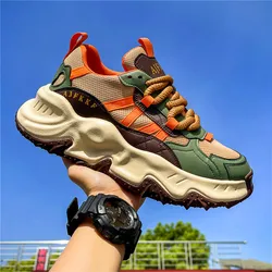 Men's running sneakers thick-sole shoes youth casual sneakers fashionable, breathable and comfortable skateboard shoes