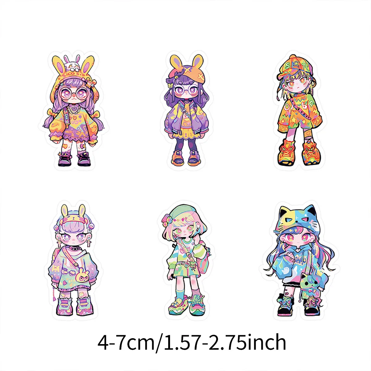 60Pcs Colorful Cute Anime Girl Stickers —— Trendy Cartoon Character Decals Suitable for Notebooks/Diaries