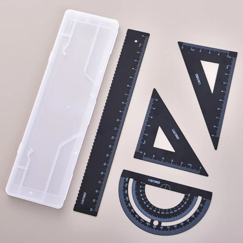 Deli Metal Ruler School Accessories Aluminum Multifunctional Triangle Ruler for School Kids Geometry Drawing Protractor Ruler