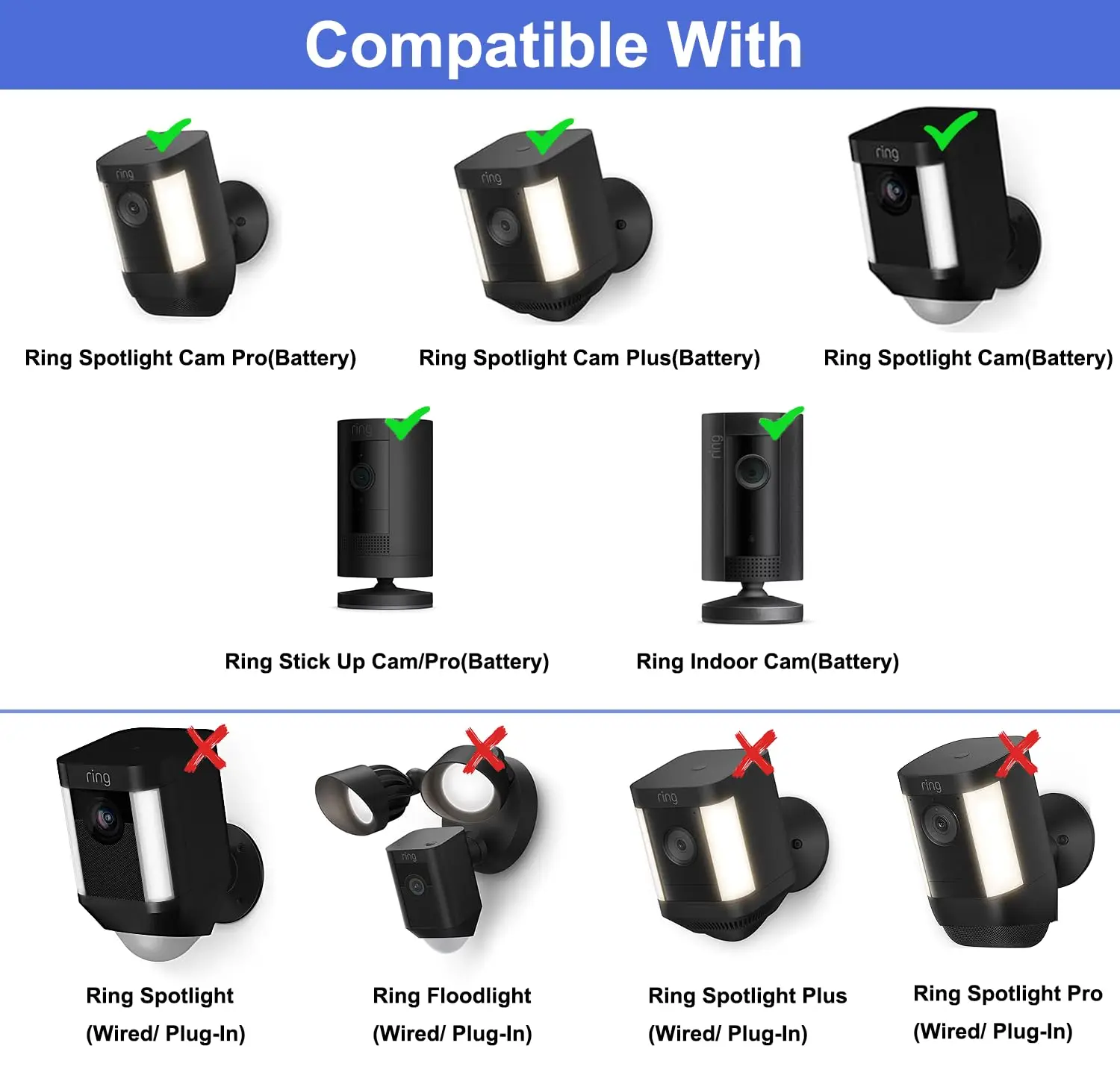 2-Pack Universal Wall Mount for Ring Spotlight Cam Pro/Plus/Battery, Stick Up Cam, Compatible with eufy, Arlo, Wyze, Reolink