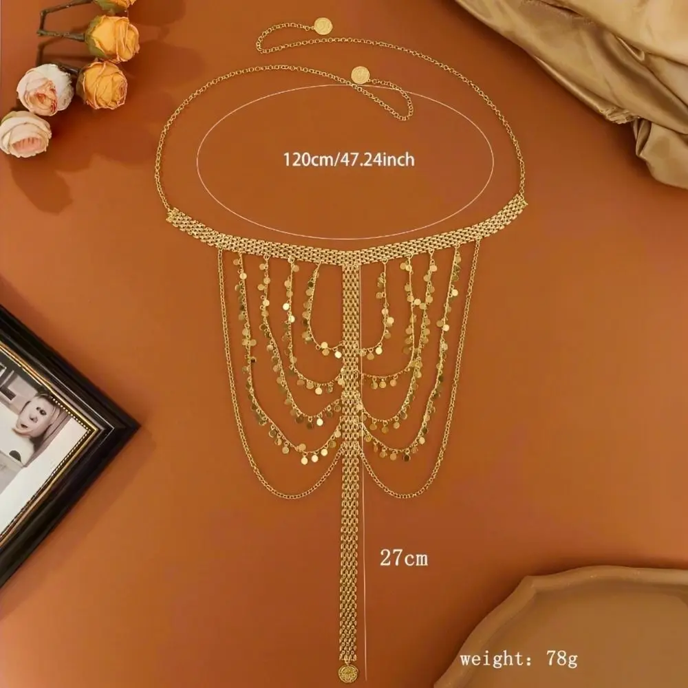 

Gold Color Hair Jewelry Golden Moon Coin Sequin Tassel Tassel Head Chain Multi-layer Disc Long Chains Headwear Accessories