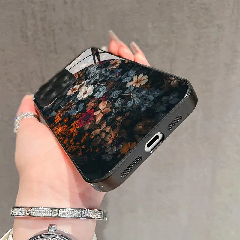 Capa de telefone de vidro com estampa floral retrô para Samsung A07 A26 A36 A56 A16 A06 A55 A35 A14 A34 A54 A24 A25 A15 A34 A54 A24 A05 4G 5G
